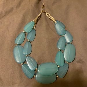 Gold and teal blue faux stone necklace